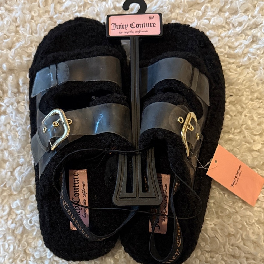 Juicy Couture Black Slides with Gold Accents
